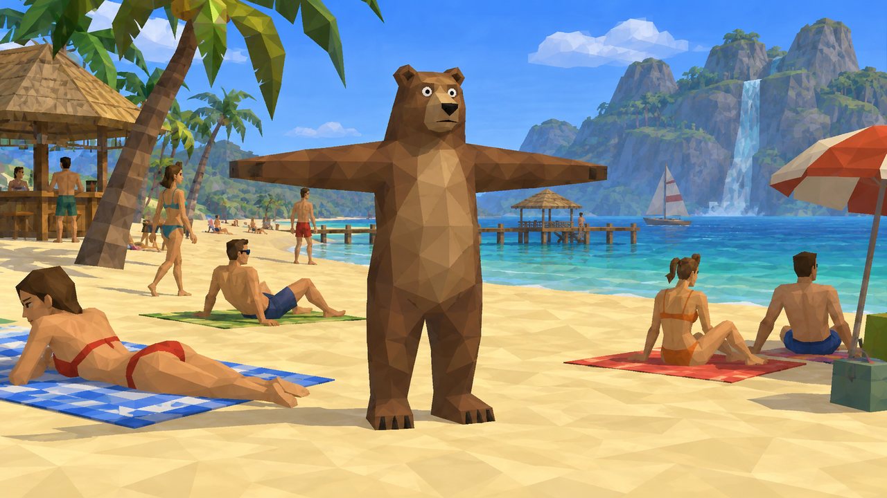 the bear in T-pose on a beach, nobody reacts